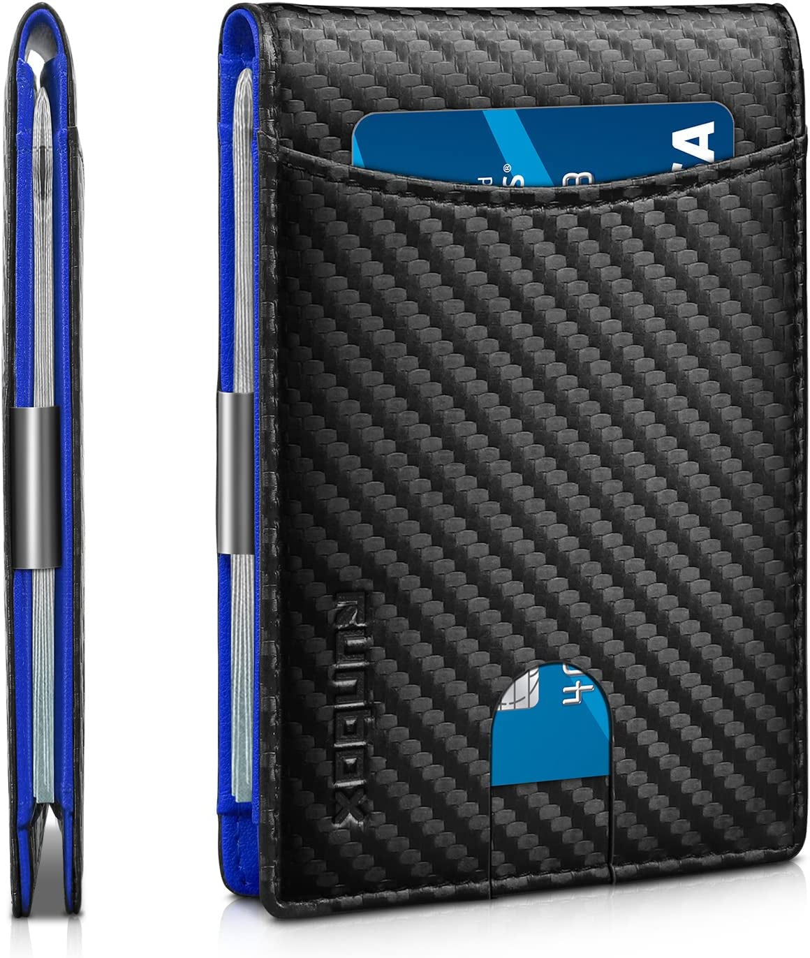 Slim Money Clip Wallet for Men Minimalist Leather Bifold RFID Blocking Large Capacity with Gift Box Carbon Black and Red