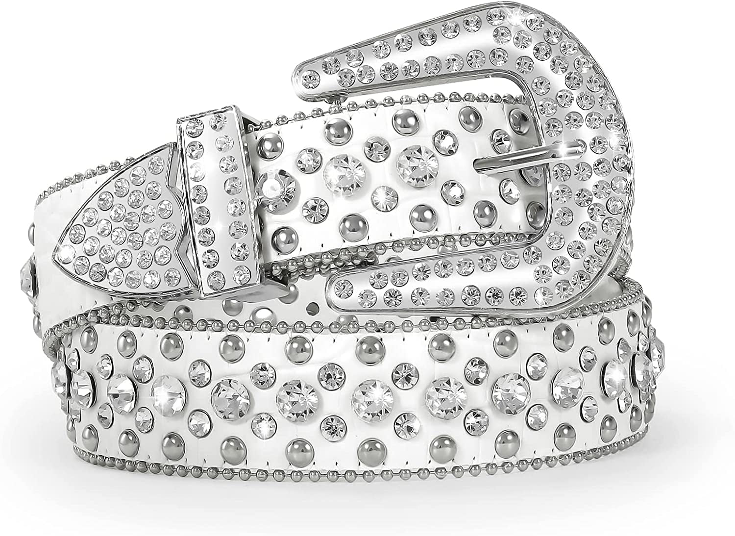 Women Rhinestone Belt for Jeans, Men Western Cowgirl Bling Studded Belt Faux Crocodile Grain Leather
