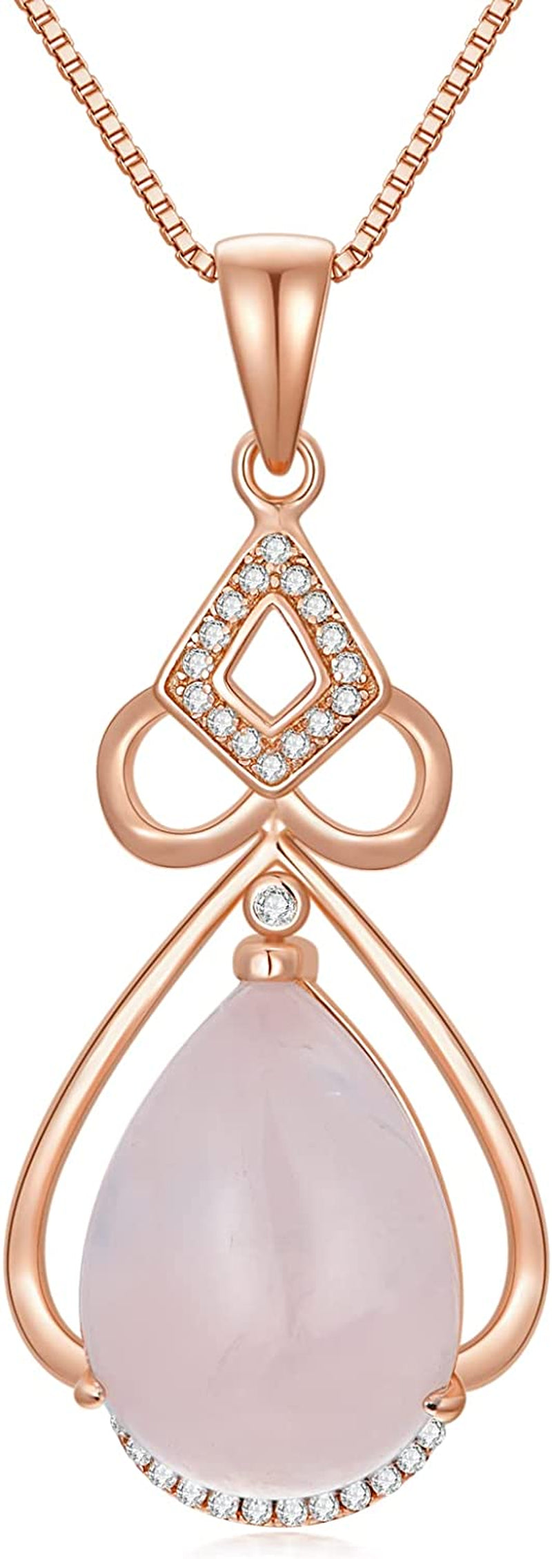 Rose Gold Rose Quartz Pendant Necklace Teardrop Pink Love Crystal Necklace Jewelry Valentine'S Day Birthday Mother'S Day Gifts for Women Girls Wife Mom Girlfriend Her