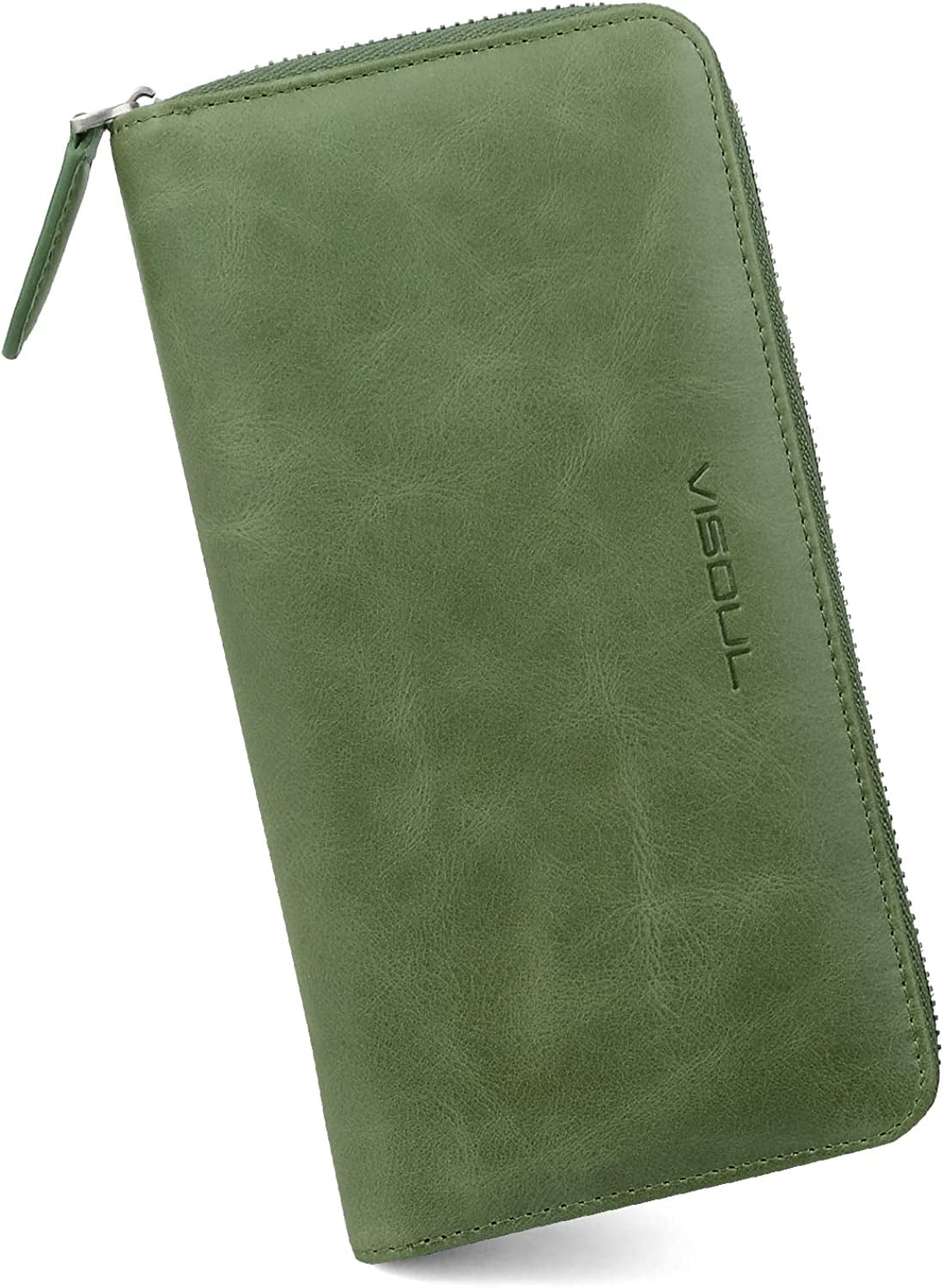Leather Long Zippered Pouch Wallet for Men and Women with RFID Blocking, Large Clutch Cash Long Wallet with Zipper