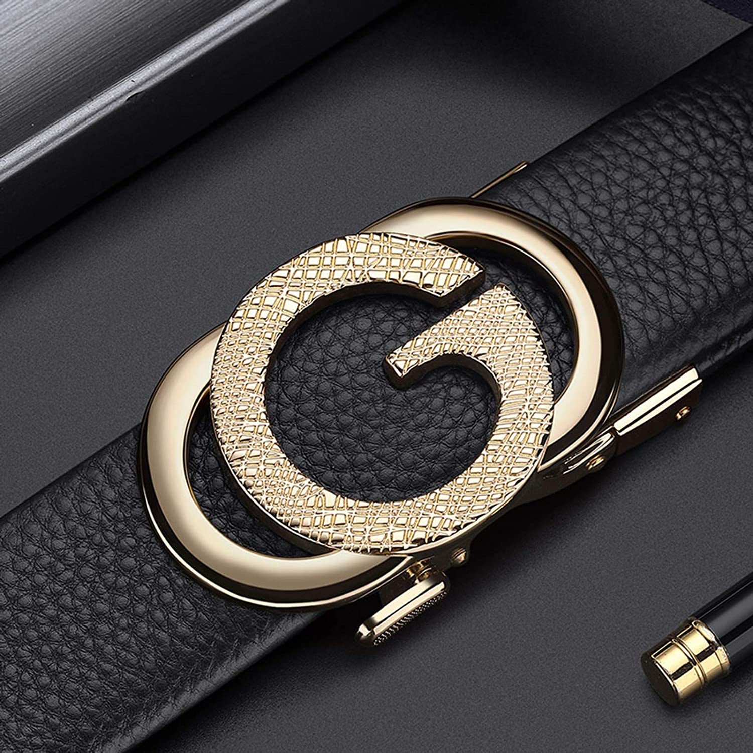 Ratchet Leather Belt for Men Designer Belts for Men with Automatic Buckle Alloy,Trend Fashion with Gift Box