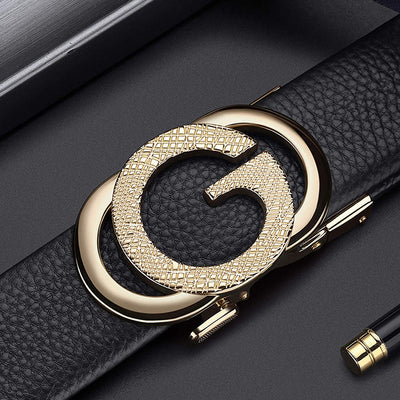 Ratchet Leather Belt for Men Designer Belts for Men with Automatic Buckle Alloy,Trend Fashion with Gift Box