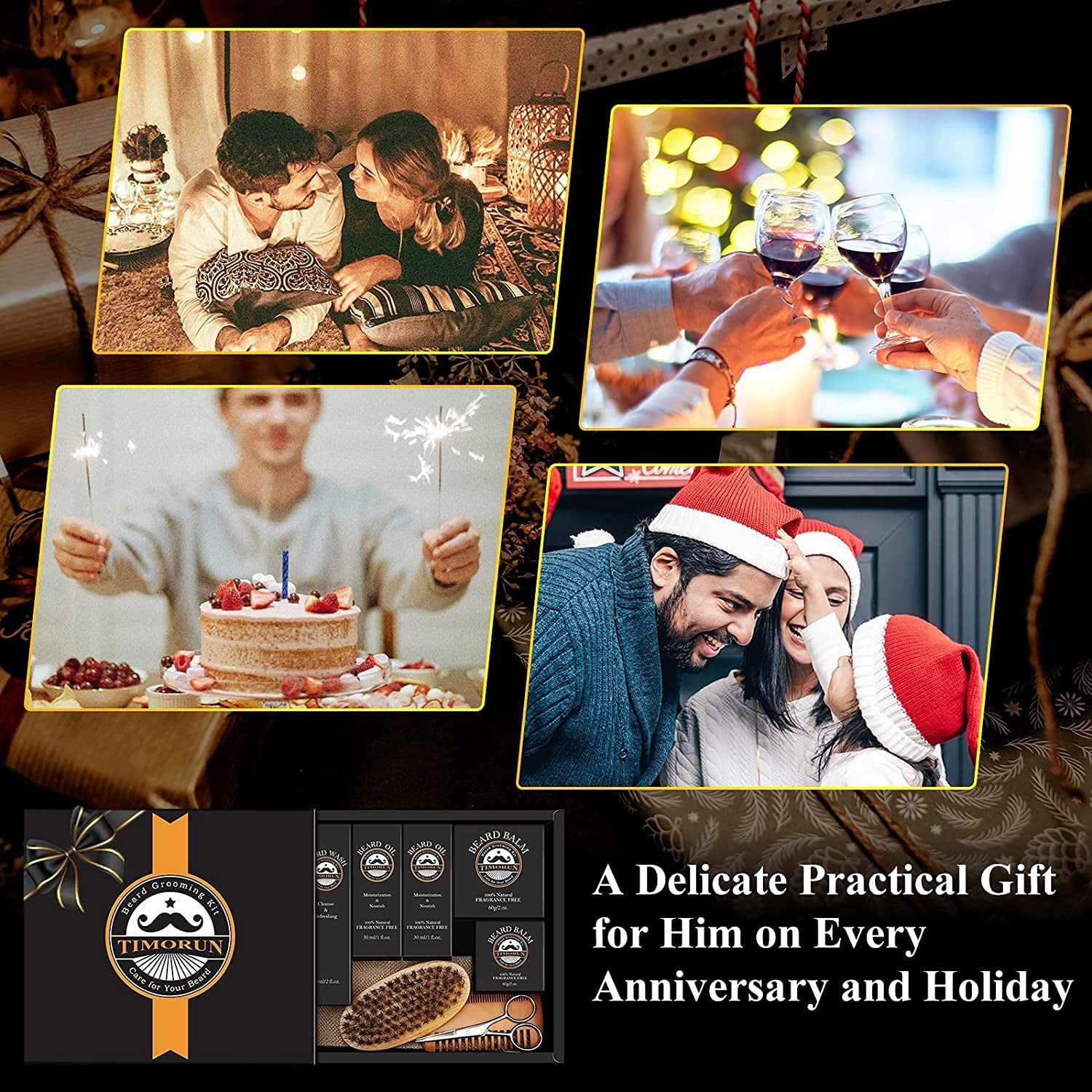 Beard Kit, Mustache Beard Grooming Kit Christmas Gifts for Men Dad Husband Boyfriend with 2 Beard Oil, Beard Wax, Beard Balm, Beard Wash, Brush, Comb, Scissor, Beard Soften Style Kit, Mens Gifts Set