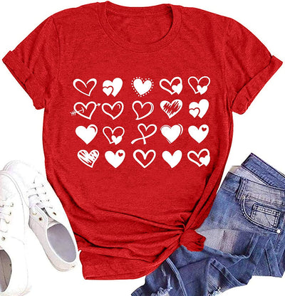 Valentines Day Shirt for Women Cute Love Heart Tshirts Graphic Valentine Gift Tee Casual Hearts Tops