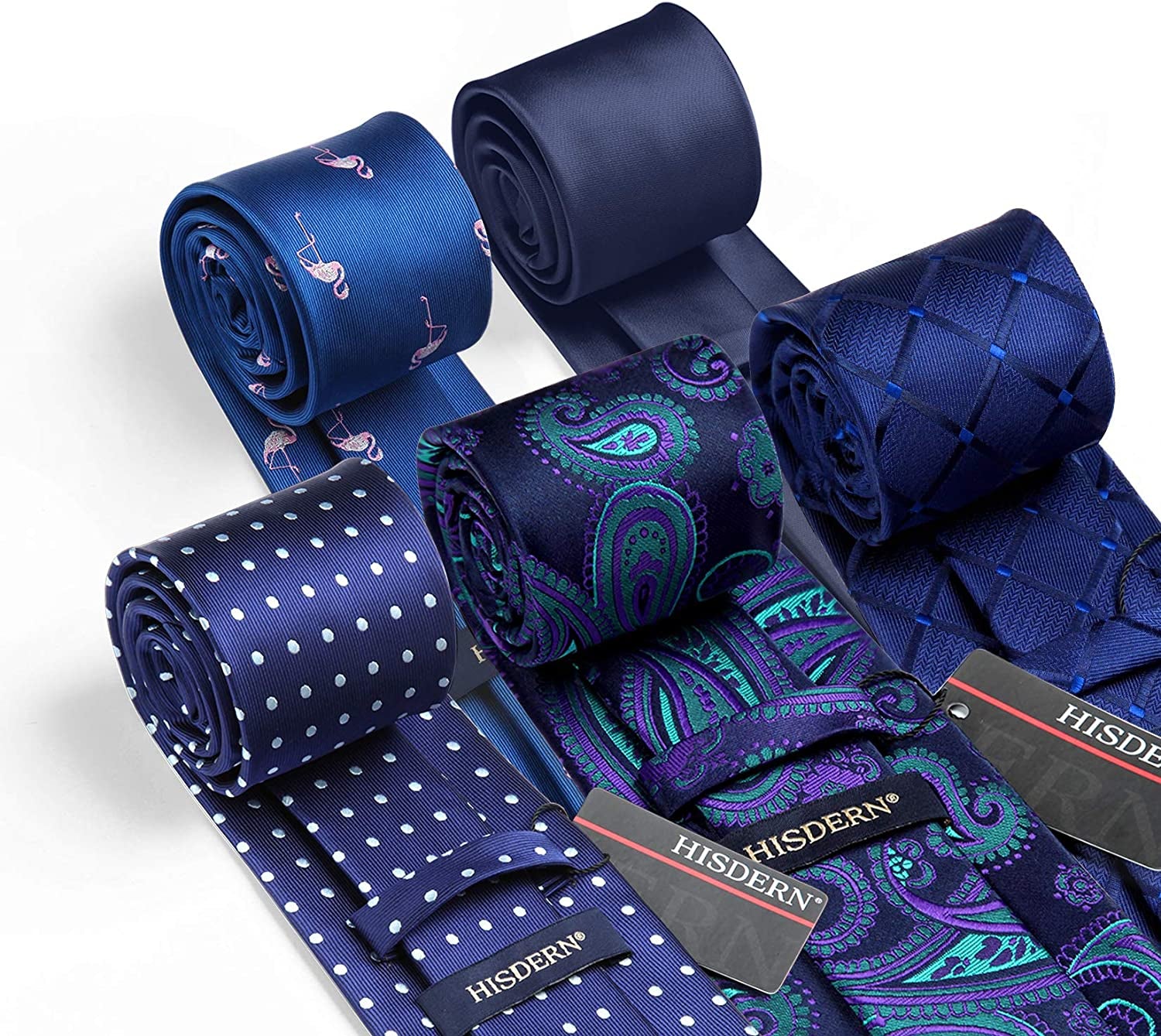 Mens Ties Set 5PCS Collection Tie and Pocket Sqaure Formal Business Neckties Gift Box Wedding Necktie for Men