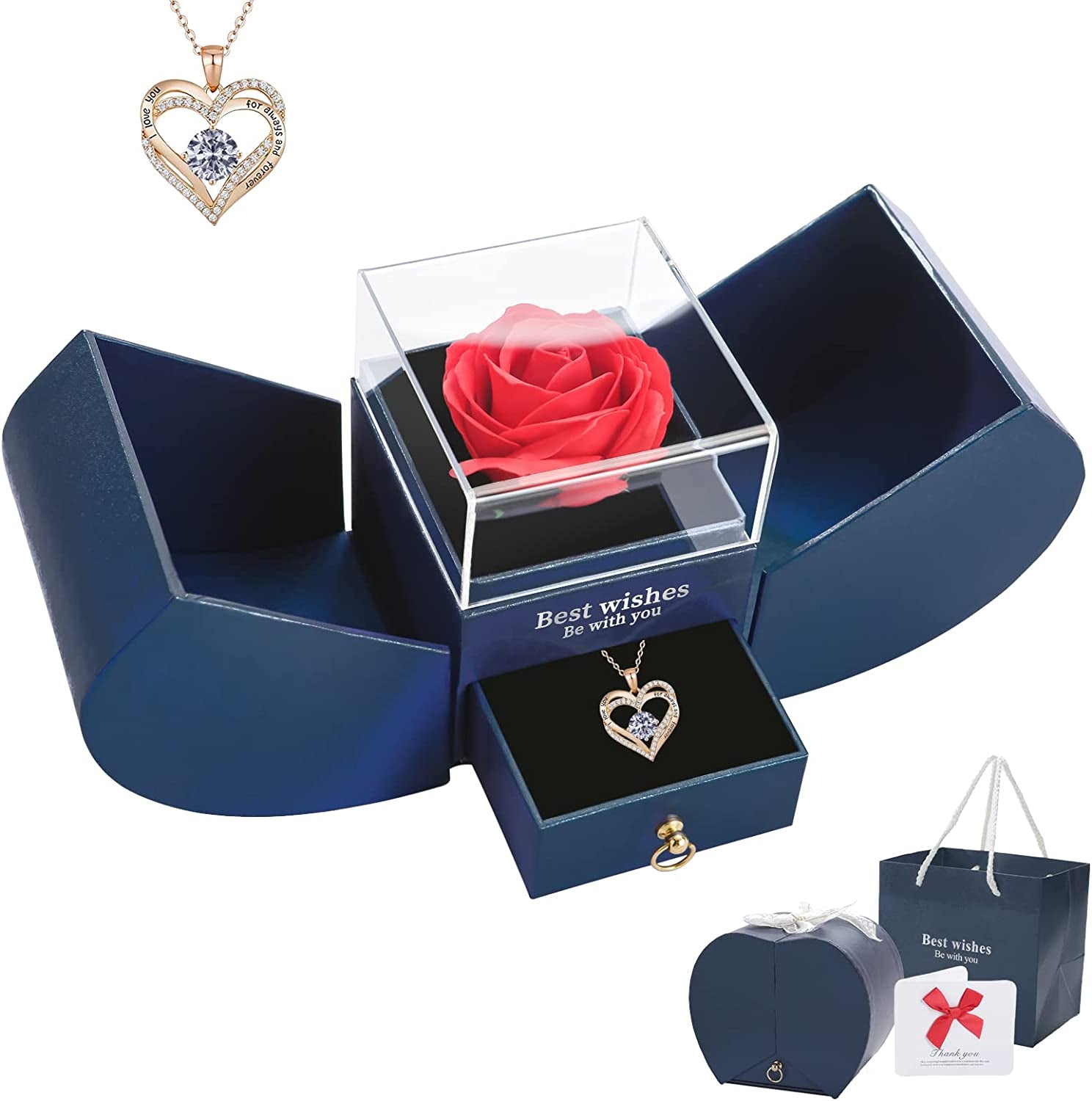 Gift Set for Women Preserved Rose with I Love You Necklace, Gift for Mother Girlfriend Daughter on Christmas Birthday Mother'S Day Anniversary and Valentine'S Day Gift