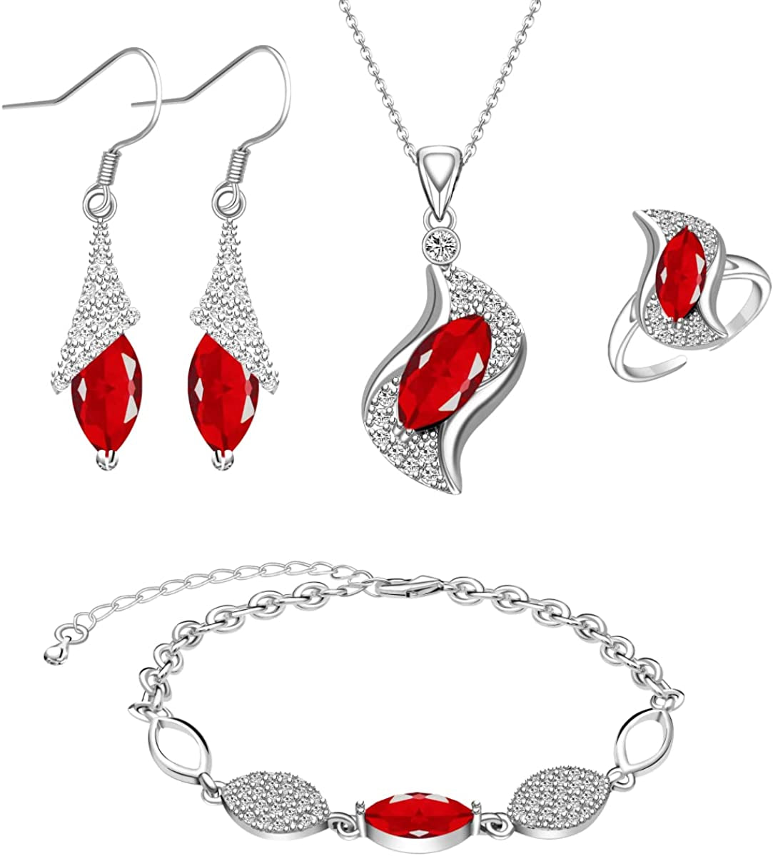 Jewelry Sets for Women Necklace Dangle Earrings Adjustable Ring Bracelet Costume Luxury Set for Women Girl Mom Wife Girlfriend Best Friend Ladies Bride Bridesmaid Gift