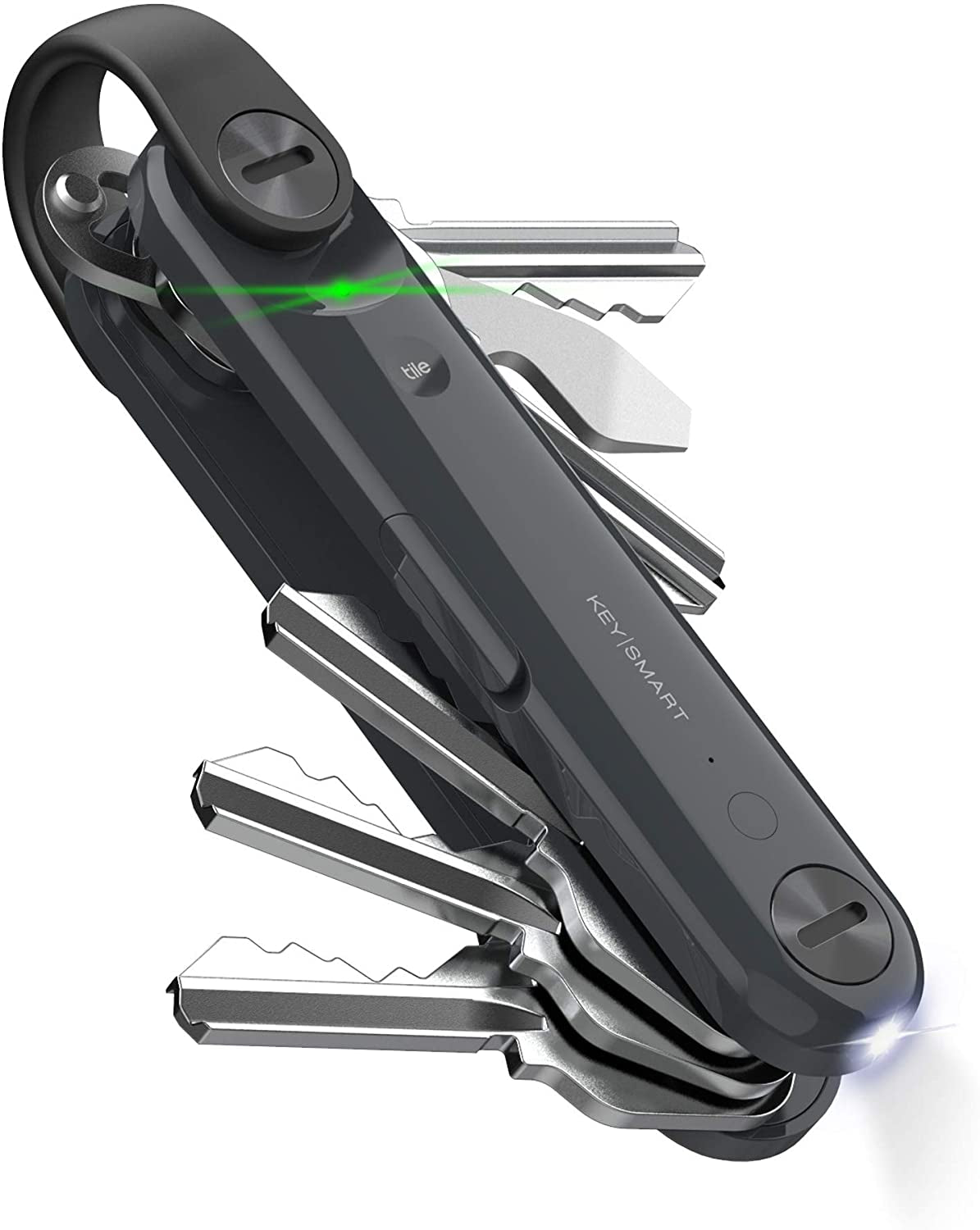 Keysmart Max - Great Gift for Men Key Organizer - Compact Trackable W LED Flashlight and Tile Bluetooth Key Finder - Attach Car Key Fob and Other Keychain Accessories (Up to 14 Keys, Steel Gray)