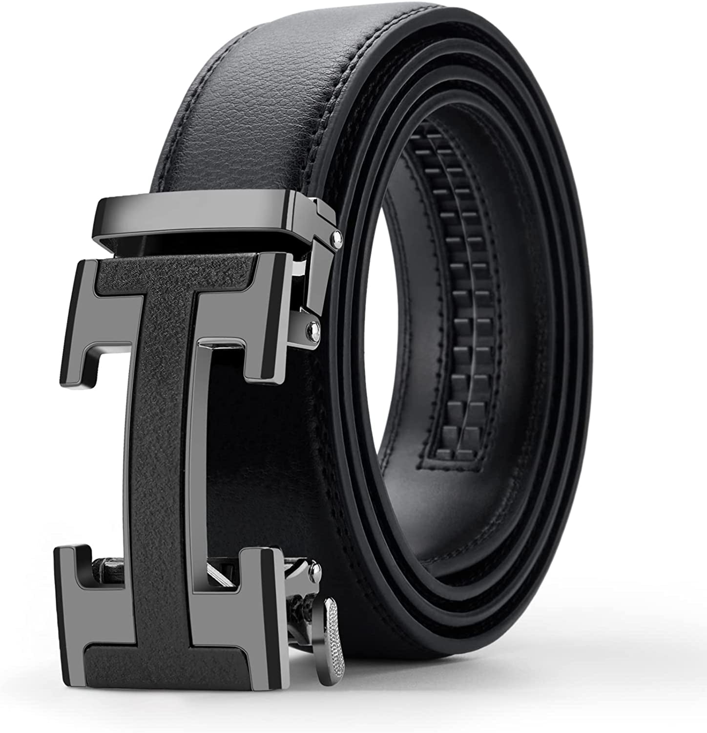 Black Belt Men,  Mens Leather Belts Slide Ratchet Belt Buckle Dress Casual Fashion Belt for Jeans Pants